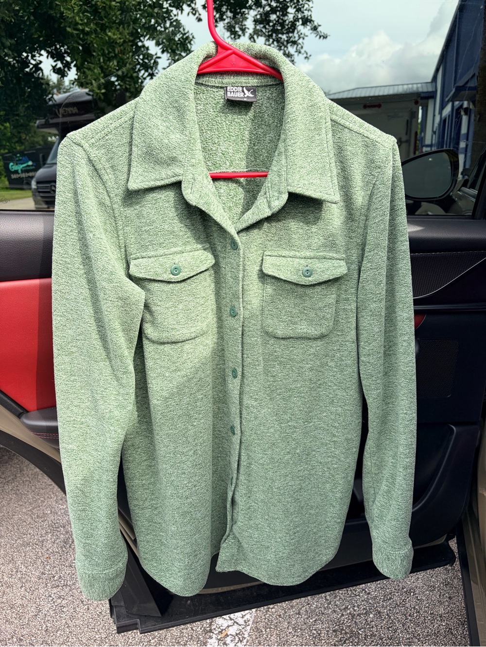 Eddie Bauer Basil Heather Green Button-Front Shirt Jacket
